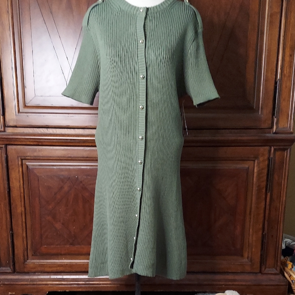 NWT - French Connection Ribbed Green Midi Sweater Dress - XL